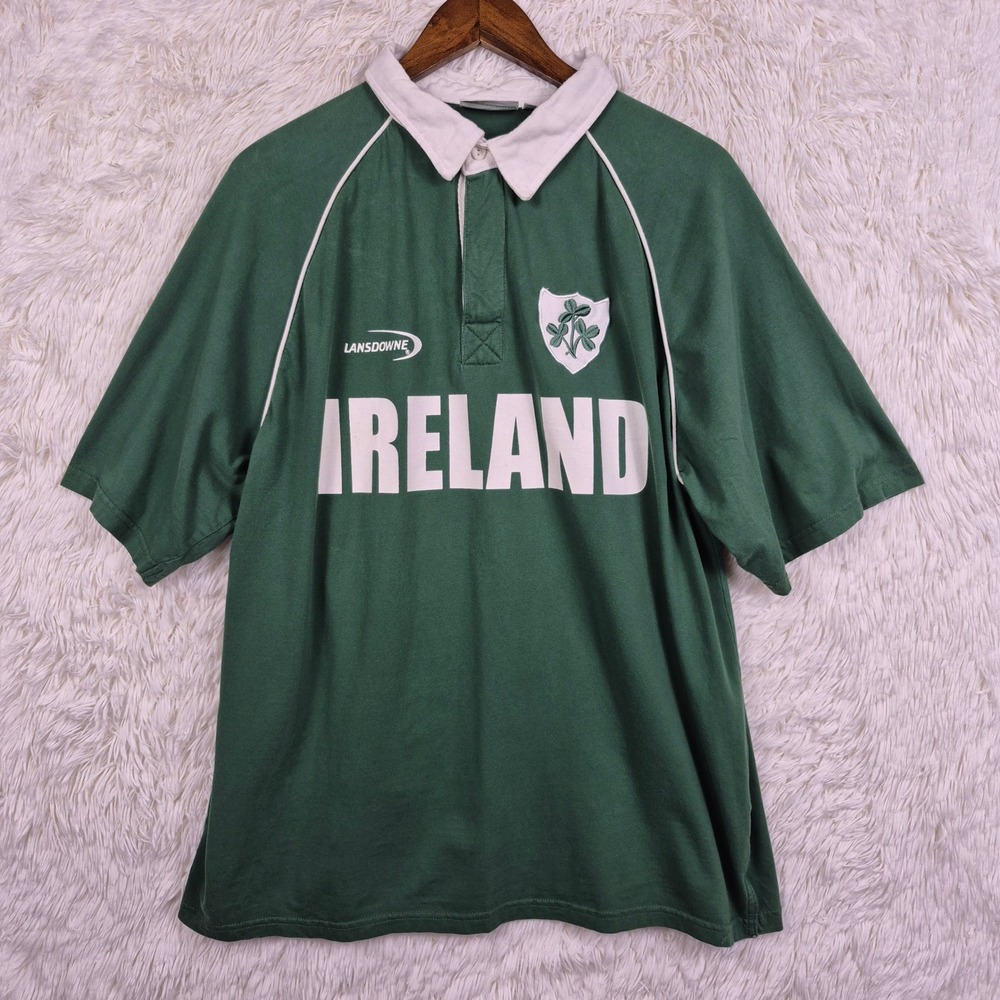 Lansdowne Ireland Rugby Shirt Mens XL Green Short Sleeve Polo Cotton Jersey‎